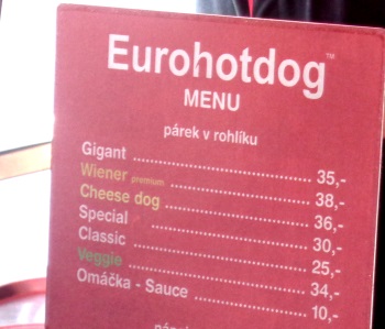 Hot Dog prices in Prague (sign)
